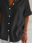 Women Plain Short Sleeve Shirt Summer Printing Shirt Collar Daily Casual Top