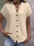 Women Polka Dots Short Sleeve Tee T-shirt V Neck Jacquard Casual Summer Top