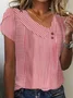 Women Striped Short Sleeve Tee T-shirt Asymmetrical Buckle Casual Summer Top
