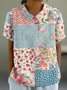 Women Geometric Short Sleeve Tee T-shirt Stand Collar Printing Casual Summer Top