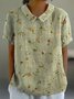 Women Geometric Short Sleeve Tee T-shirt Stand Collar Printing Casual Summer Top