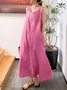 Women Plain Sleeveless Summer Split Joint Dress Crew Neck Daily Vintage Maxi Tank A-Line Dress
