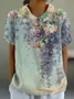 Women Geometric Short Sleeve Tee T-shirt Stand Collar Printing Casual Summer Top