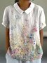 Women Geometric Short Sleeve Tee T-shirt Stand Collar Printing Casual Summer Top