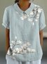 Women Geometric Short Sleeve Tee T-shirt Stand Collar Printing Casual Summer Top
