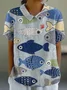 Women Geometric Short Sleeve Tee T-shirt Stand Collar Printing Casual Summer Top