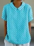 Women Geometric Short Sleeve Tee T-shirt Stand Collar Printing Casual Summer Top