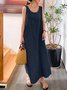 Women Plain Sleeveless Summer Split Joint Dress Crew Neck Daily Vintage Maxi Tank A-Line Dress