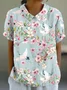 Women Geometric Short Sleeve Tee T-shirt Stand Collar Printing Casual Summer Top