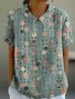 Women Geometric Short Sleeve Tee T-shirt Stand Collar Printing Casual Summer Top