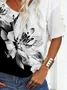 Women Floral Short Sleeve Tee T-shirt V Neck Printing Casual Summer Graphic Tee Top