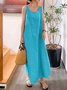 Women Plain Sleeveless Summer Split Joint Dress Crew Neck Daily Vintage Maxi Tank A-Line Dress