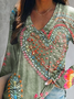 Women Floral Long Sleeve Blouse Spring/Fall Printing V Neck Daily Casual Top