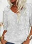 Women Floral Short Sleeve Tee T-shirt V Neck Printing Casual Summer Graphic Tee Top
