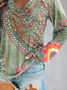 Women Floral Long Sleeve Blouse Spring/Fall Printing V Neck Daily Casual Top