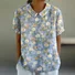 Women Geometric Short Sleeve Tee T-shirt Stand Collar Printing Casual Summer Top