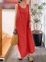 Women Plain Sleeveless Summer Split Joint Dress Crew Neck Daily Vintage Maxi Tank A-Line Dress