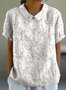 Women Geometric Short Sleeve Tee T-shirt Stand Collar Printing Casual Summer Top