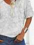 Women Floral Short Sleeve Tee T-shirt V Neck Printing Casual Summer Graphic Tee Top