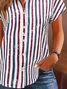 Women Striped Short Sleeve Shirt Summer Printing Shirt Collar Daily Casual Top