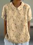 Women Geometric Short Sleeve Tee T-shirt Stand Collar Printing Casual Summer Top