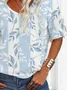 Women Floral Short Sleeve Tee T-shirt V Neck Printing Casual Summer Graphic Tee Top