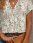 Women Floral Short Sleeve Shirt Summer Printing V Neck Daily Casual Top