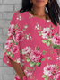 Women Floral Half Sleeve Tee T-shirt Crew Neck Casual Summer Top
