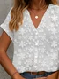 Women Floral Short Sleeve Shirt Summer Printing V Neck Daily Casual Top