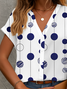 Women Polka Dots Short Sleeve Shirt Summer Printing V Neck Daily Casual Top