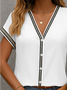 Women Abstract Short Sleeve Shirt Summer Printing V Neck Daily Casual Top