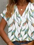 Women Floral Short Sleeve Shirt Summer Printing V Neck Daily Casual Top