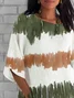 Women Abstract Half Sleeve Tee T-shirt Crew Neck Casual Summer Top