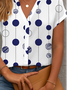 Women Polka Dots Short Sleeve Shirt Summer Printing V Neck Daily Casual Top