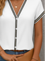 Women Abstract Short Sleeve Shirt Summer Printing V Neck Daily Casual Top