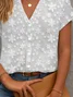 Women Floral Short Sleeve Shirt Summer Printing V Neck Daily Casual Top
