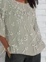 Women Floral Half Sleeve Tee T-shirt Crew Neck Casual Summer Top