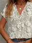 Women Floral Short Sleeve Shirt Summer Printing V Neck Daily Casual Top