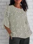 Women Floral Half Sleeve Tee T-shirt Crew Neck Casual Summer Top
