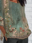 Women Floral Half Sleeve Tee T-shirt Crew Neck Casual Summer Top