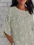 Women Floral Half Sleeve Tee T-shirt Crew Neck Casual Summer Top
