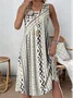 Women Geometric Sleeveless Summer Dress Crew Neck Daily Casual Midi Tank A-Line Dress