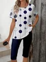 Women Polka Dots Printing Two-Piece Set Daily Short Sleeve Casual Summer Top With Pants Matching Set