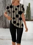 Women Polka Dots Printing Two-Piece Set Daily Short Sleeve Casual Summer Top With Pants Matching Set