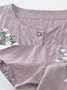 Women Floral Embroidery Two-Piece Set Daily Half Sleeve Casual Summer Top With Pants Matching Set