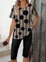 Women Polka Dots Printing Two-Piece Set Daily Short Sleeve Casual Summer Top With Pants Matching Set