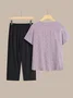Women Floral Embroidery Two-Piece Set Daily Half Sleeve Casual Summer Top With Pants Matching Set