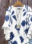 Women Floral Half Sleeve Shirt Summer Printing V Neck Daily Casual Top