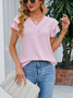 Women Plain Short Sleeve Tee T-shirt V Neck Casual Summer Top