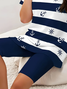 Women Striped Printing Two-Piece Set Daily Short Sleeve Casual Summer Top With Pants Matching Set